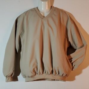 Badger Sport Size M Windshirt Tan Beige Pullover V Neck Long Sleeve Shirt Pocket